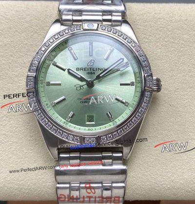 BLS Factory Breitling Chronomat Automatic 36 Mint Green Diamond Bezel Replica Watch